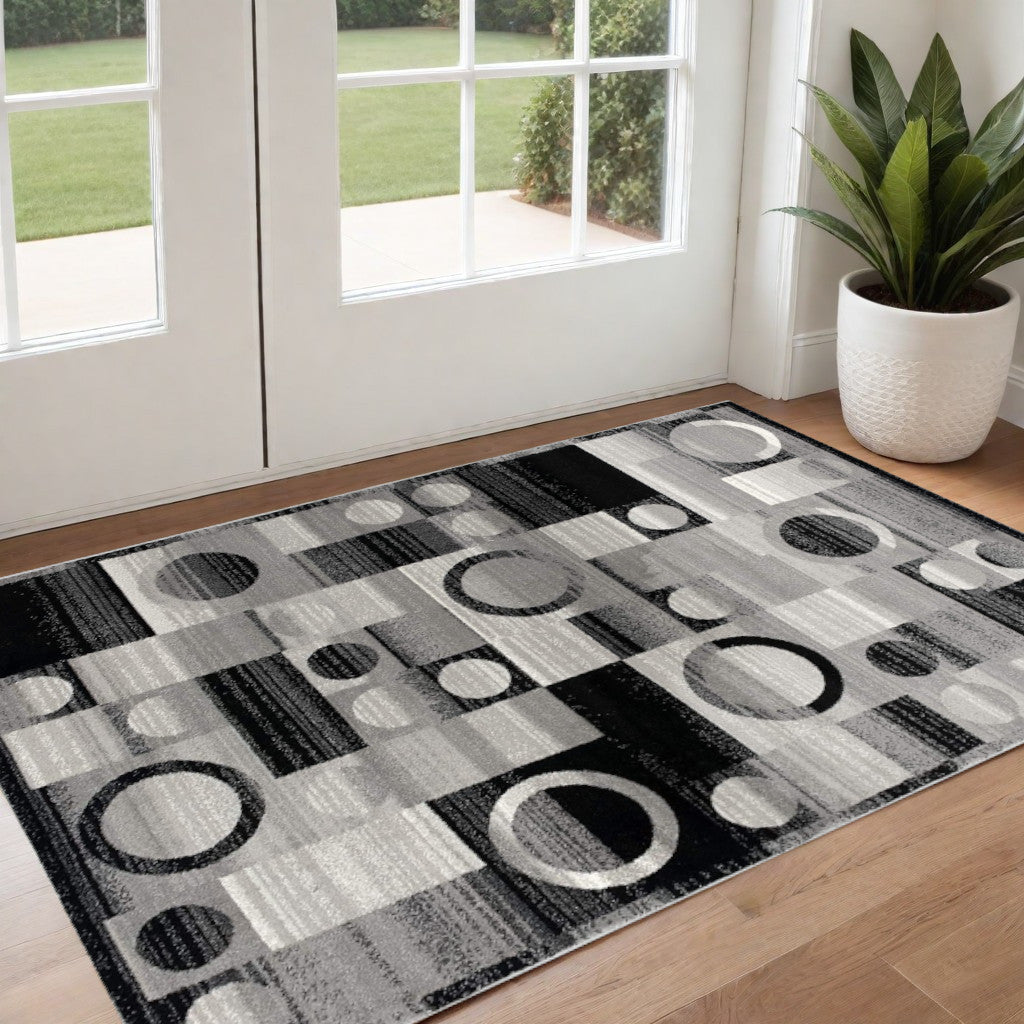 10' Gray Abstract Power Loom Runner Rug