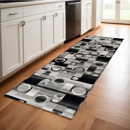 10' Gray Abstract Power Loom Runner Rug