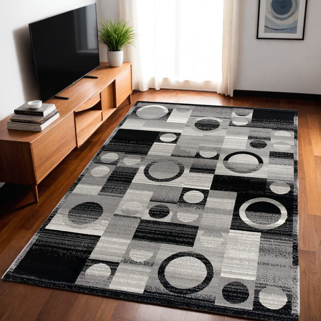 10' Gray Abstract Power Loom Runner Rug