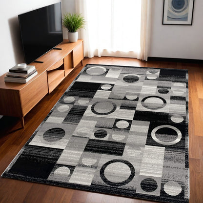 10' Gray Abstract Power Loom Runner Rug