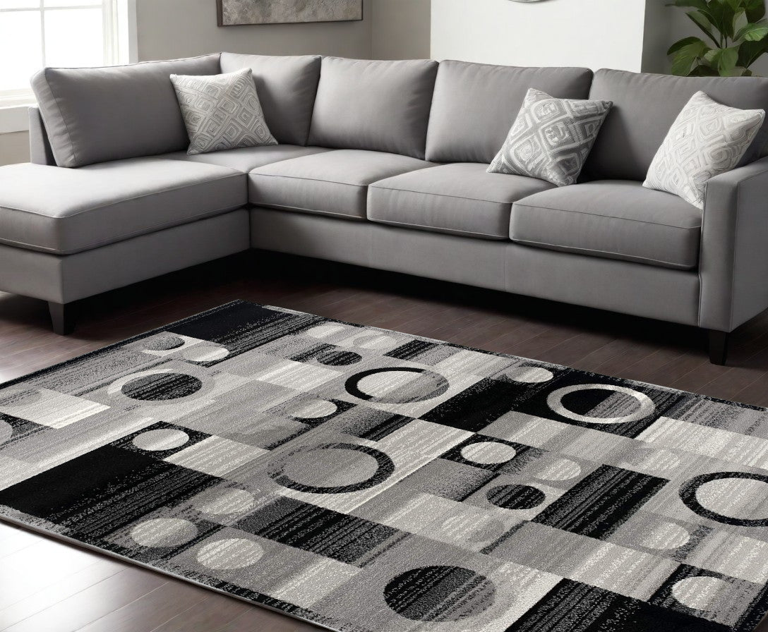 10' Gray Abstract Power Loom Runner Rug