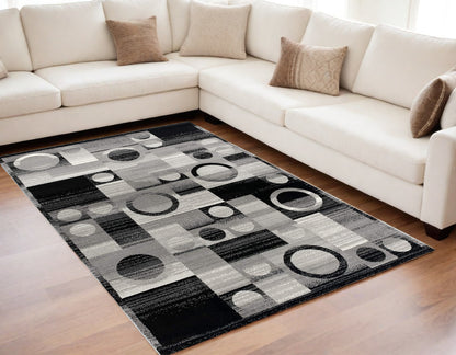 10' Gray Abstract Power Loom Runner Rug