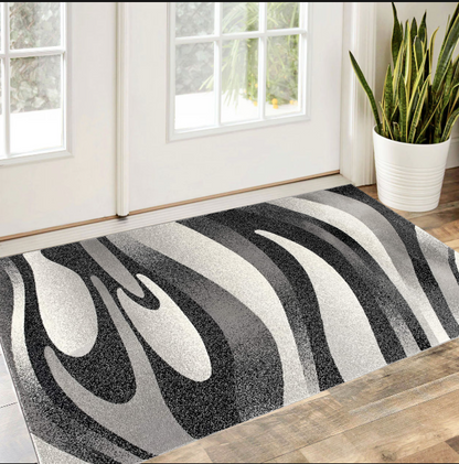 10' Black Gray and White Marble Power Loom Runner Rug