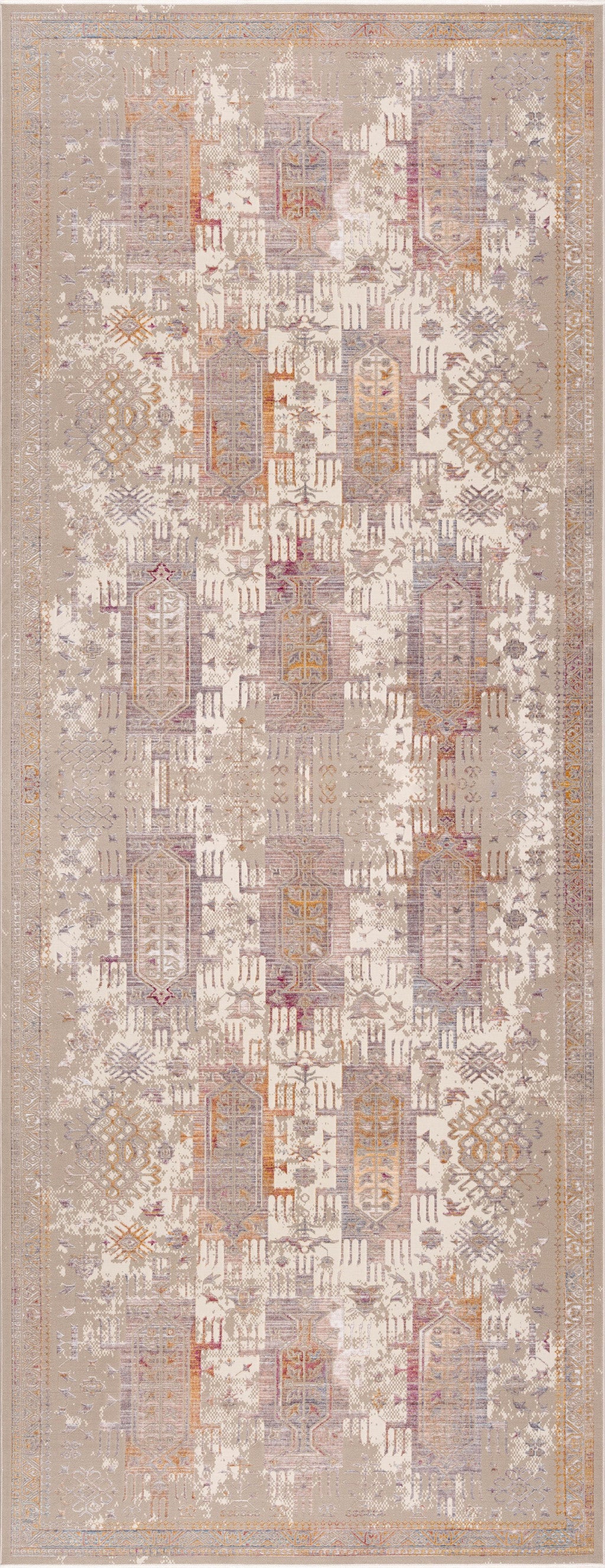 10' Runner Beige and Ivory Medallion Power Loom Runner Rug