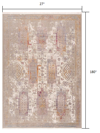 10' Runner Beige and Ivory Medallion Power Loom Runner Rug