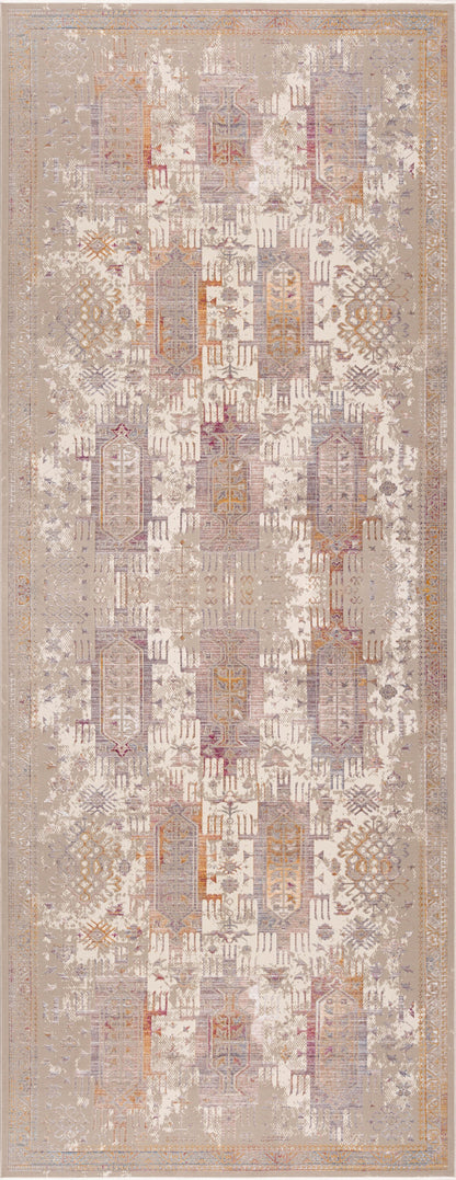 10' Runner Beige and Ivory Medallion Power Loom Runner Rug