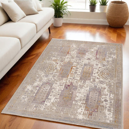 10' Runner Beige and Ivory Medallion Power Loom Runner Rug