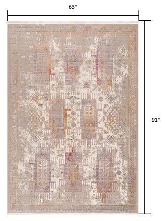 10' Runner Beige and Ivory Medallion Power Loom Runner Rug