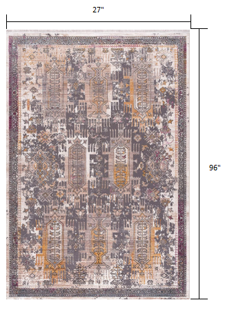 10' Runner Gray and Ivory Oriental Power Loom Runner Rug