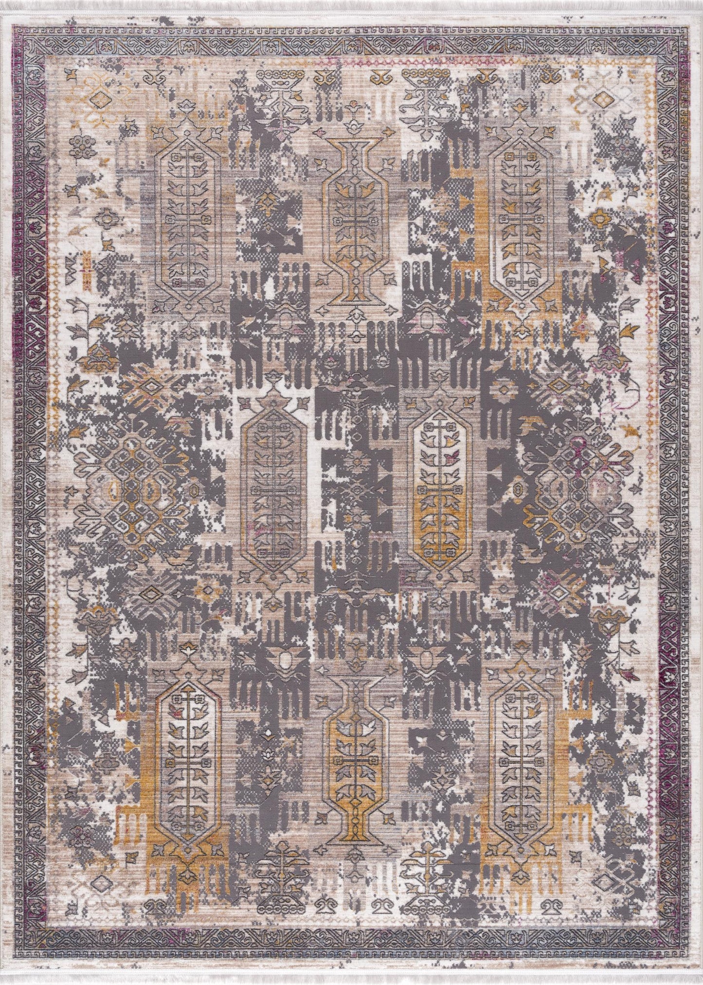 10' Runner Gray and Ivory Oriental Power Loom Runner Rug