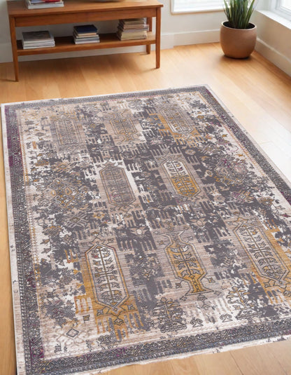 10' Runner Gray and Ivory Oriental Power Loom Runner Rug