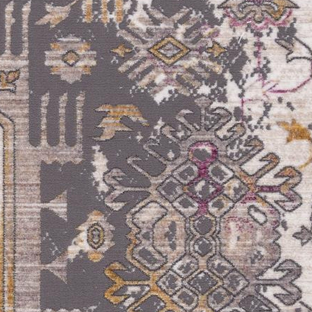 10' Runner Gray and Ivory Oriental Power Loom Runner Rug