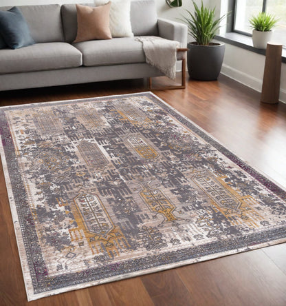 10' Runner Gray and Ivory Oriental Power Loom Runner Rug