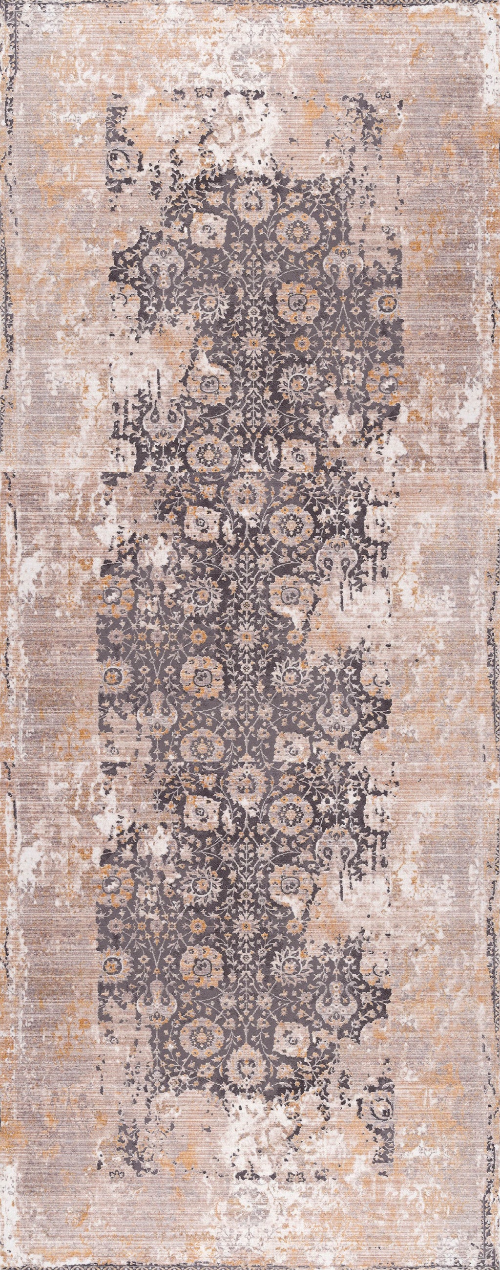 10' Runner Gray and Ivory Oriental Power Loom Runner Rug