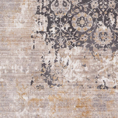 10' Runner Gray and Ivory Oriental Power Loom Runner Rug