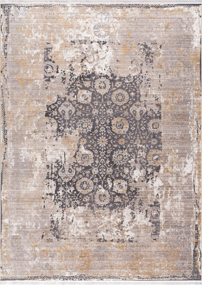 10' Runner Gray and Ivory Oriental Power Loom Runner Rug