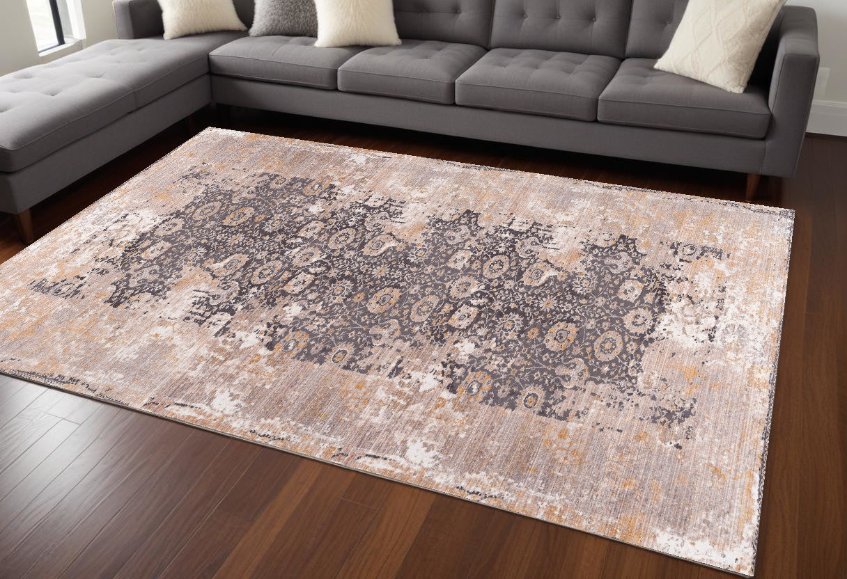 10' Runner Gray and Ivory Oriental Power Loom Runner Rug