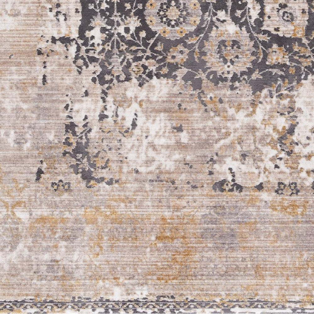 10' Runner Gray and Ivory Oriental Power Loom Runner Rug