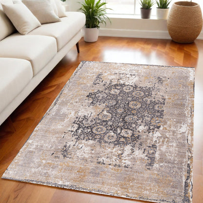 10' Runner Gray and Ivory Oriental Power Loom Runner Rug