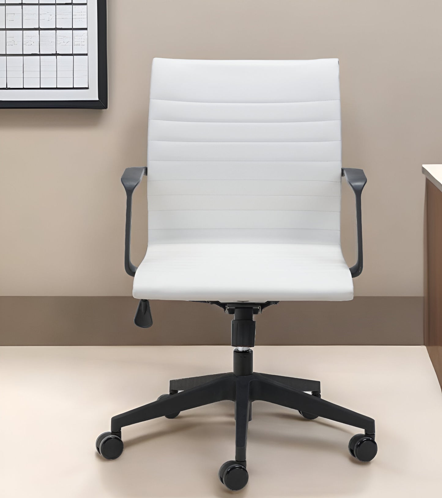 White and Black Adjustable Swivel Faux Leather Rolling Conference Office Chair