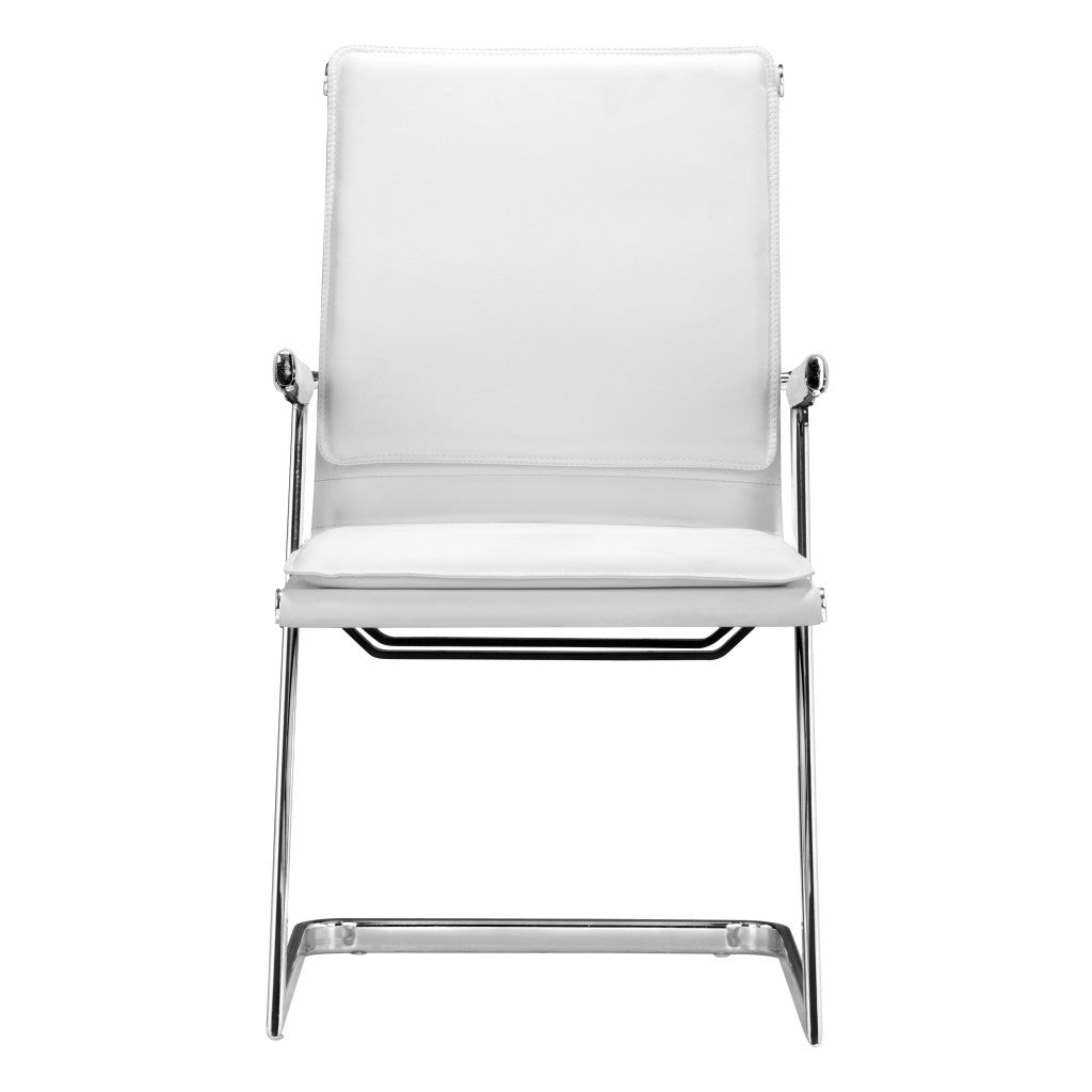 Set of Two White and Silver Faux Leather Conference Office Chair