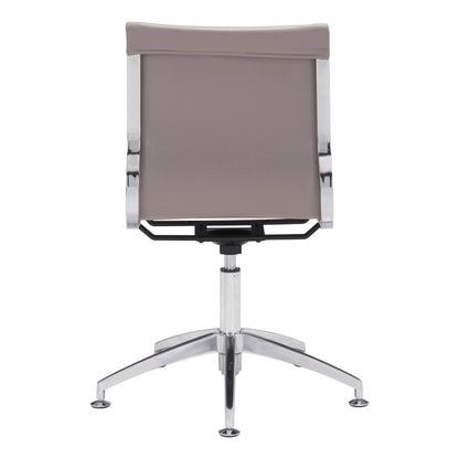 Taupe and Silver Swivel Faux Leather Conference Office Chair