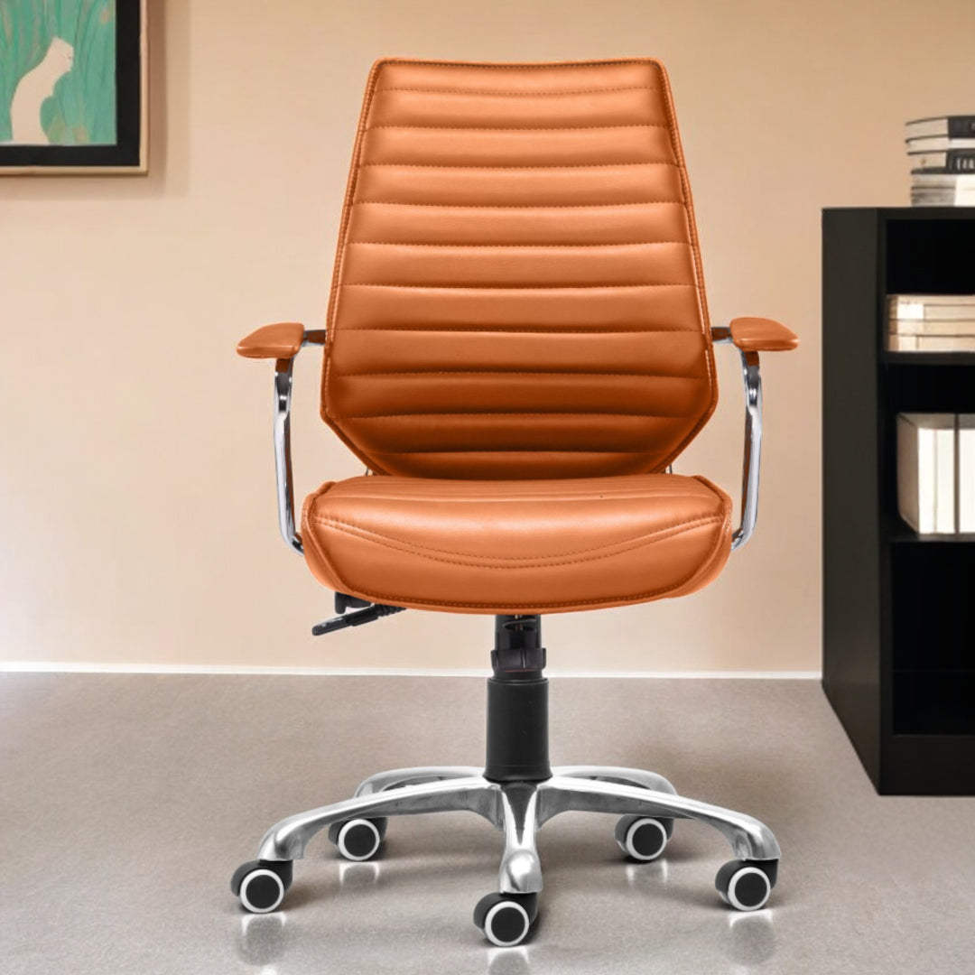 Orange and Silver Adjustable Swivel Faux Leather Rolling Executive Office Chair