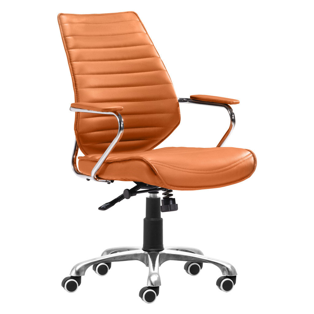 Orange and Silver Adjustable Swivel Faux Leather Rolling Executive Office Chair