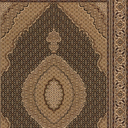 10' Runner Beige and Black Medallion Power Loom Runner Rug