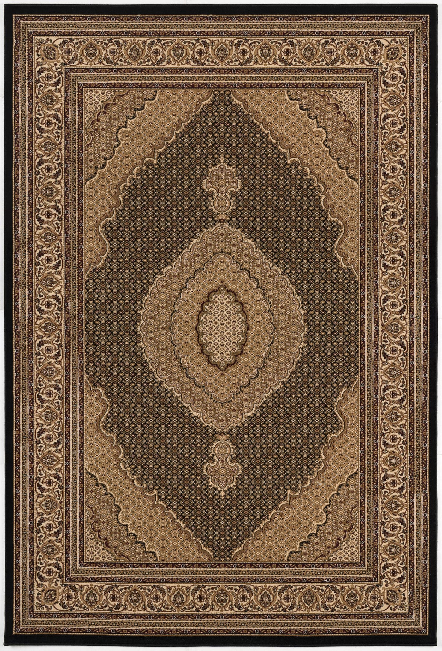 10' Runner Beige and Black Medallion Power Loom Runner Rug