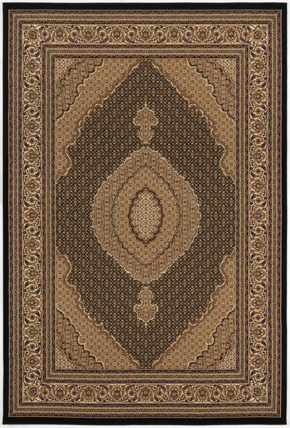 10' Runner Beige and Black Medallion Power Loom Runner Rug