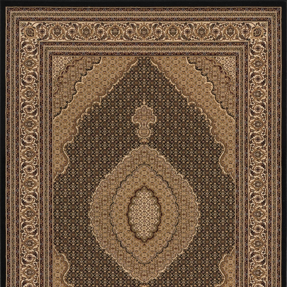 10' Runner Beige and Black Medallion Power Loom Runner Rug