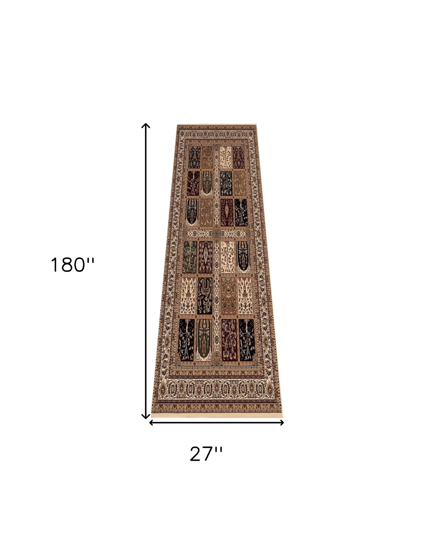 10' Runner Beige and Black Oriental Power Loom Runner Rug