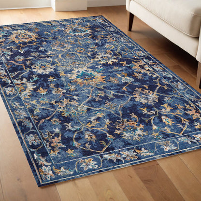 8' X 10' Blue Aqua and Gold Oriental Distressed Area Rug