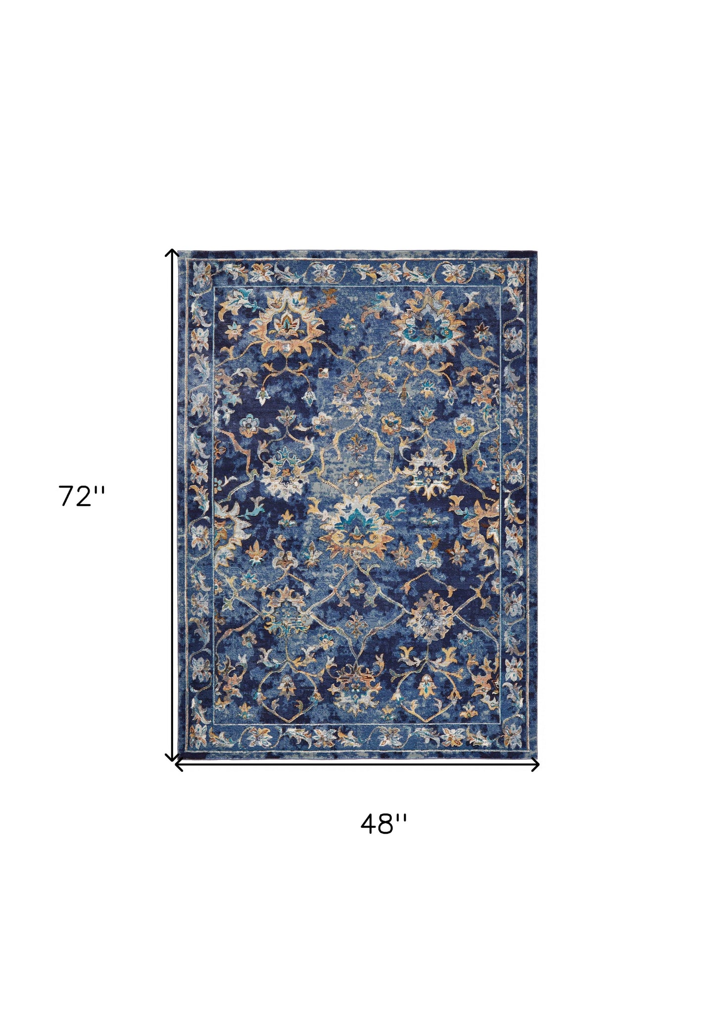 8' X 10' Blue Aqua and Gold Oriental Distressed Area Rug