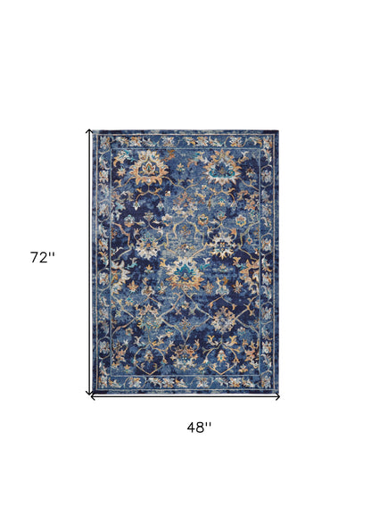 8' X 10' Blue Aqua and Gold Oriental Distressed Area Rug