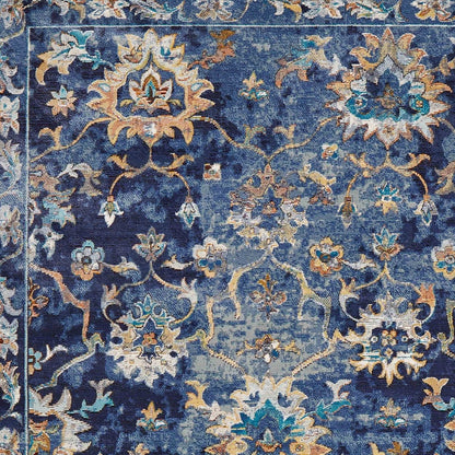 8' X 10' Blue Aqua and Gold Oriental Distressed Area Rug