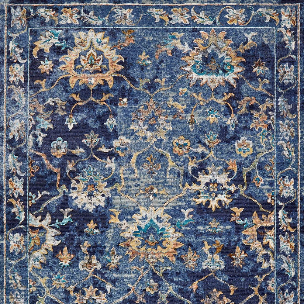 8' X 10' Blue Aqua and Gold Oriental Distressed Area Rug