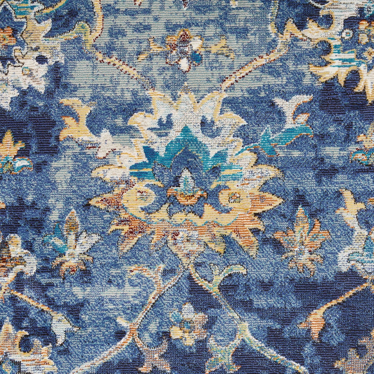 8' X 10' Blue Aqua and Gold Oriental Distressed Area Rug