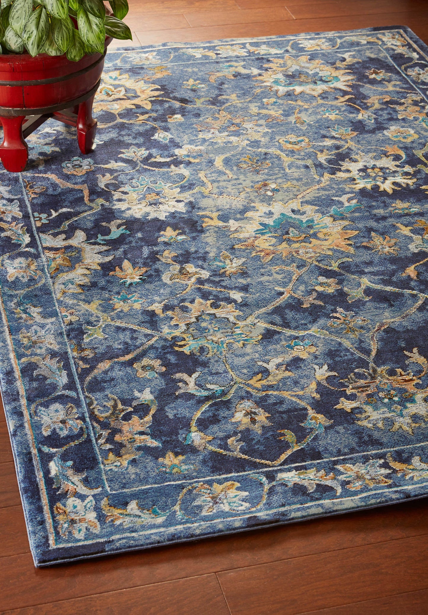 8' X 10' Blue Aqua and Gold Oriental Distressed Area Rug