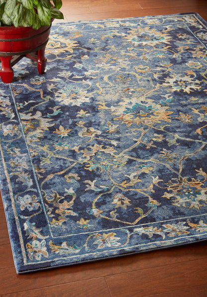 8' X 10' Blue Aqua and Gold Oriental Distressed Area Rug