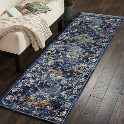 8' X 10' Blue Aqua and Gold Oriental Distressed Area Rug