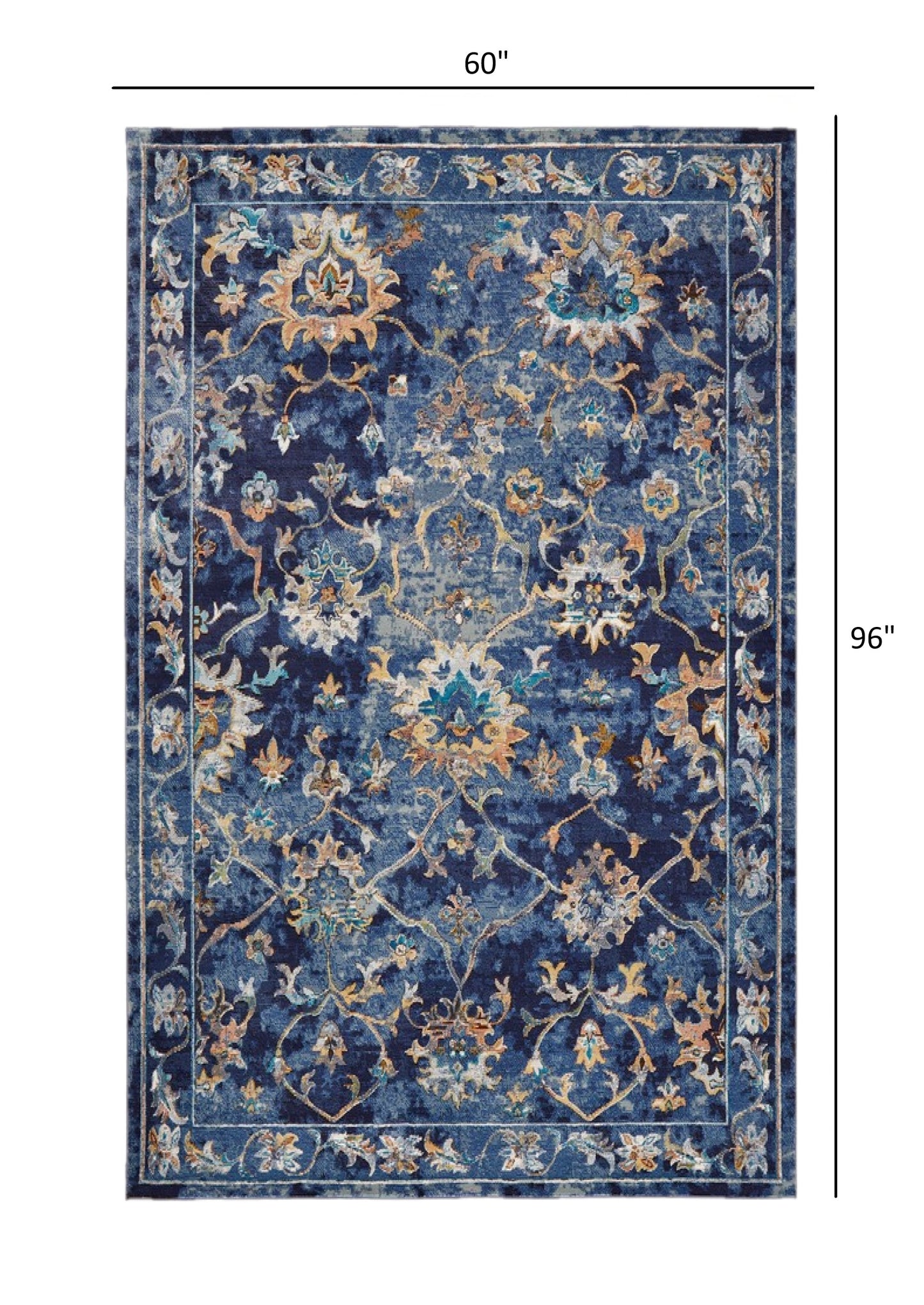 8' X 10' Blue Aqua and Gold Oriental Distressed Area Rug