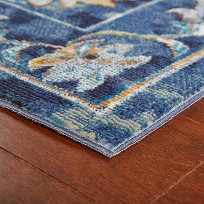 8' X 10' Blue Aqua and Gold Oriental Distressed Area Rug