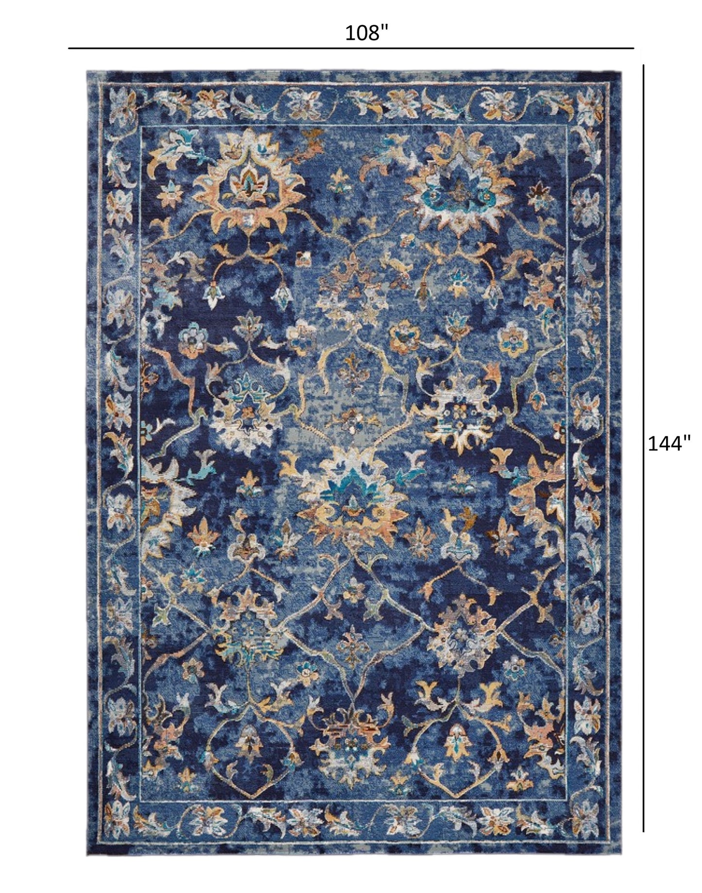 8' X 10' Blue Aqua and Gold Oriental Distressed Area Rug