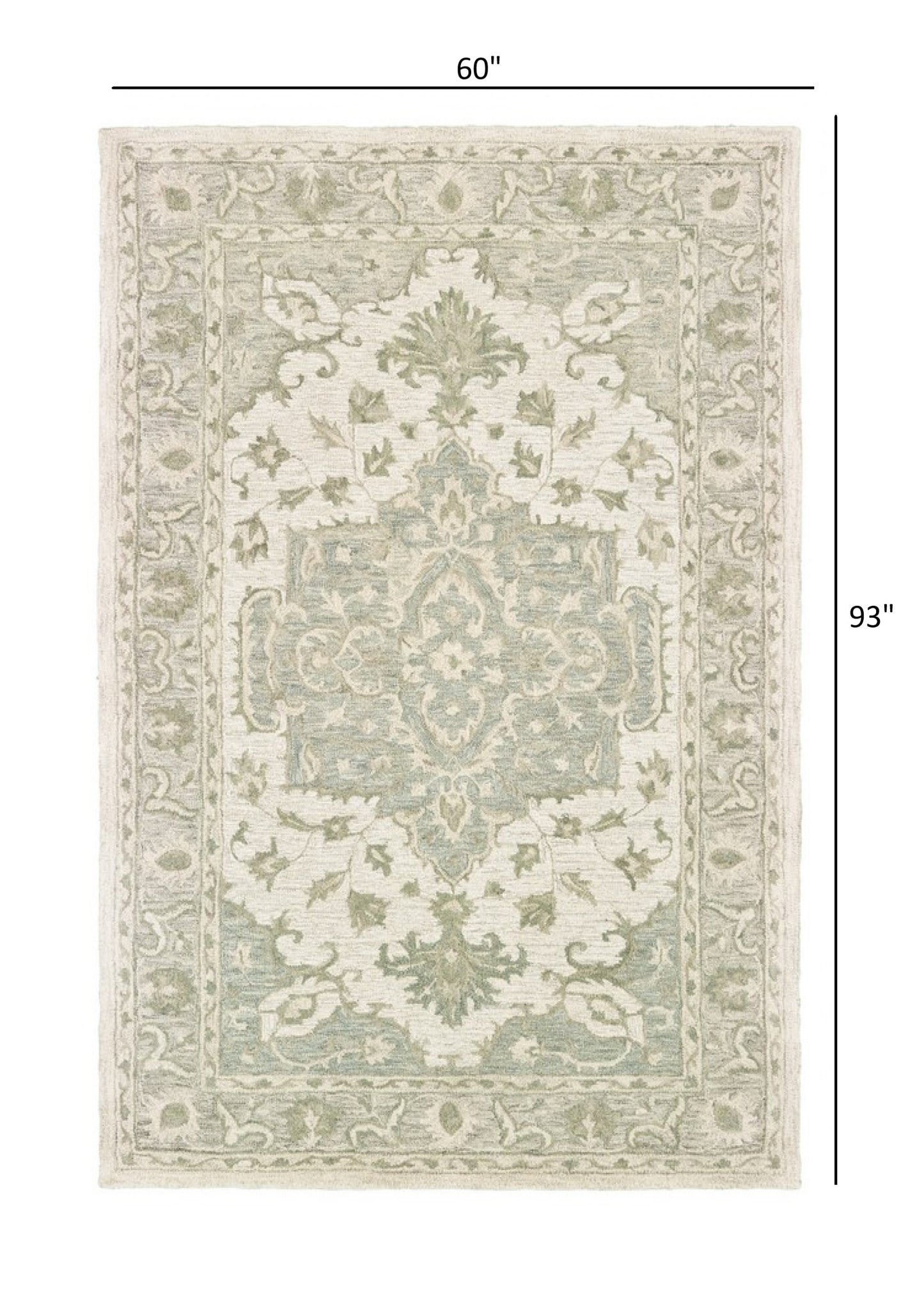 5' X 8' Green and Cream Medallion Area Rug