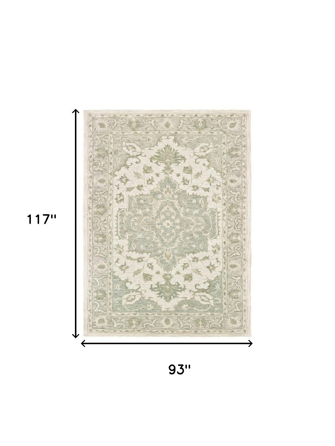 5' X 8' Green and Cream Medallion Area Rug