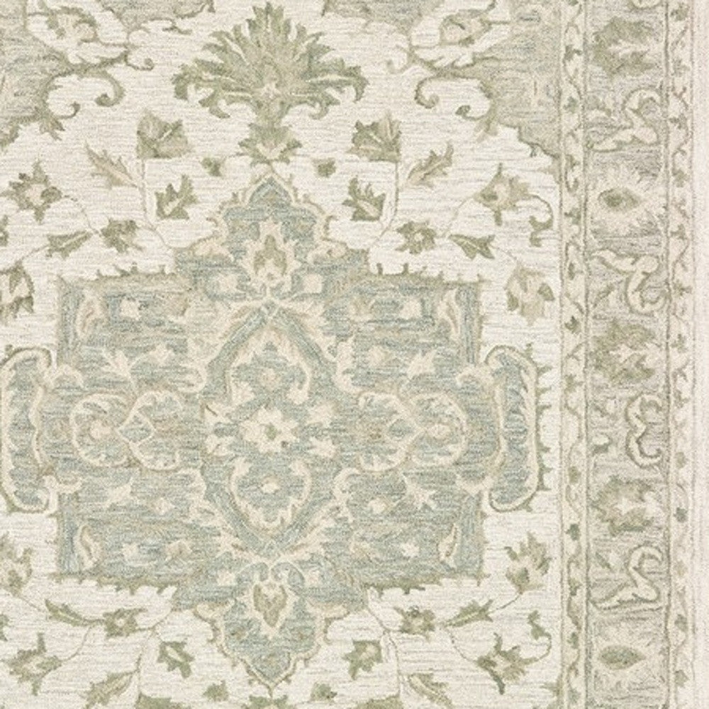 5' X 8' Green and Cream Medallion Area Rug