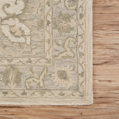 5' X 8' Green and Cream Medallion Area Rug