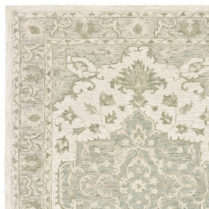 5' X 8' Green and Cream Medallion Area Rug